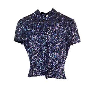 Marina by Marina Bresler Women's Size L Purple Sequin Mesh Stretch Top